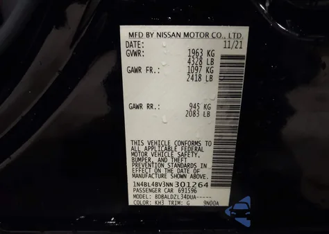 2022 Nissan Altima S Fwd из США, поврежденный, VIN 1N4BL4BV3NN301264